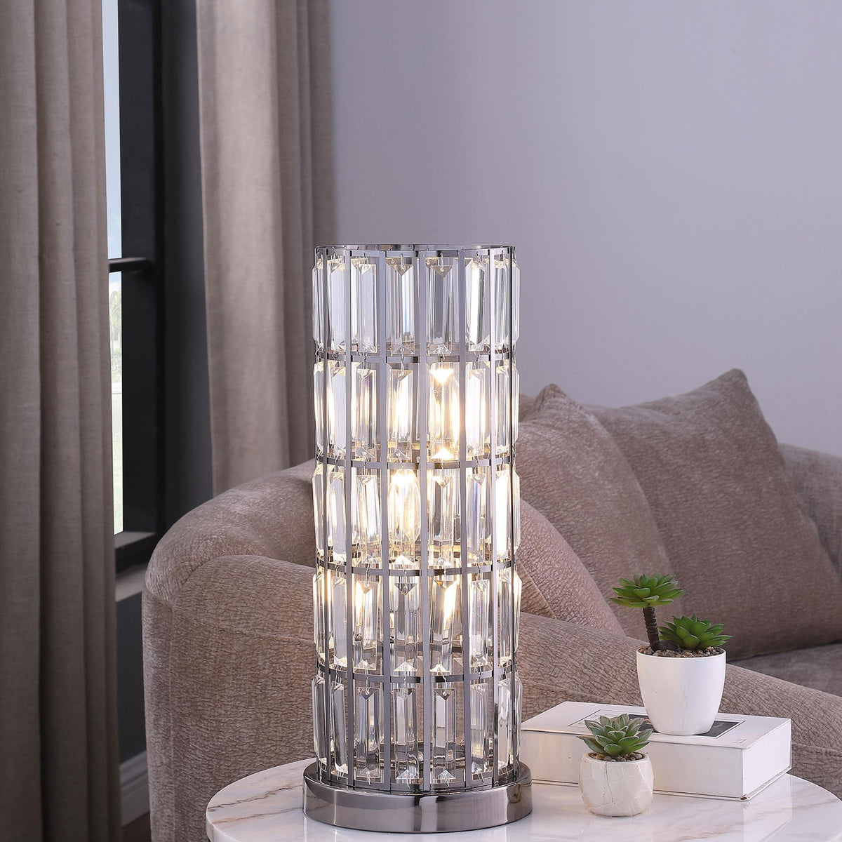 Wanda 20-inch Crystal Shade Bedside Table Lamp Black