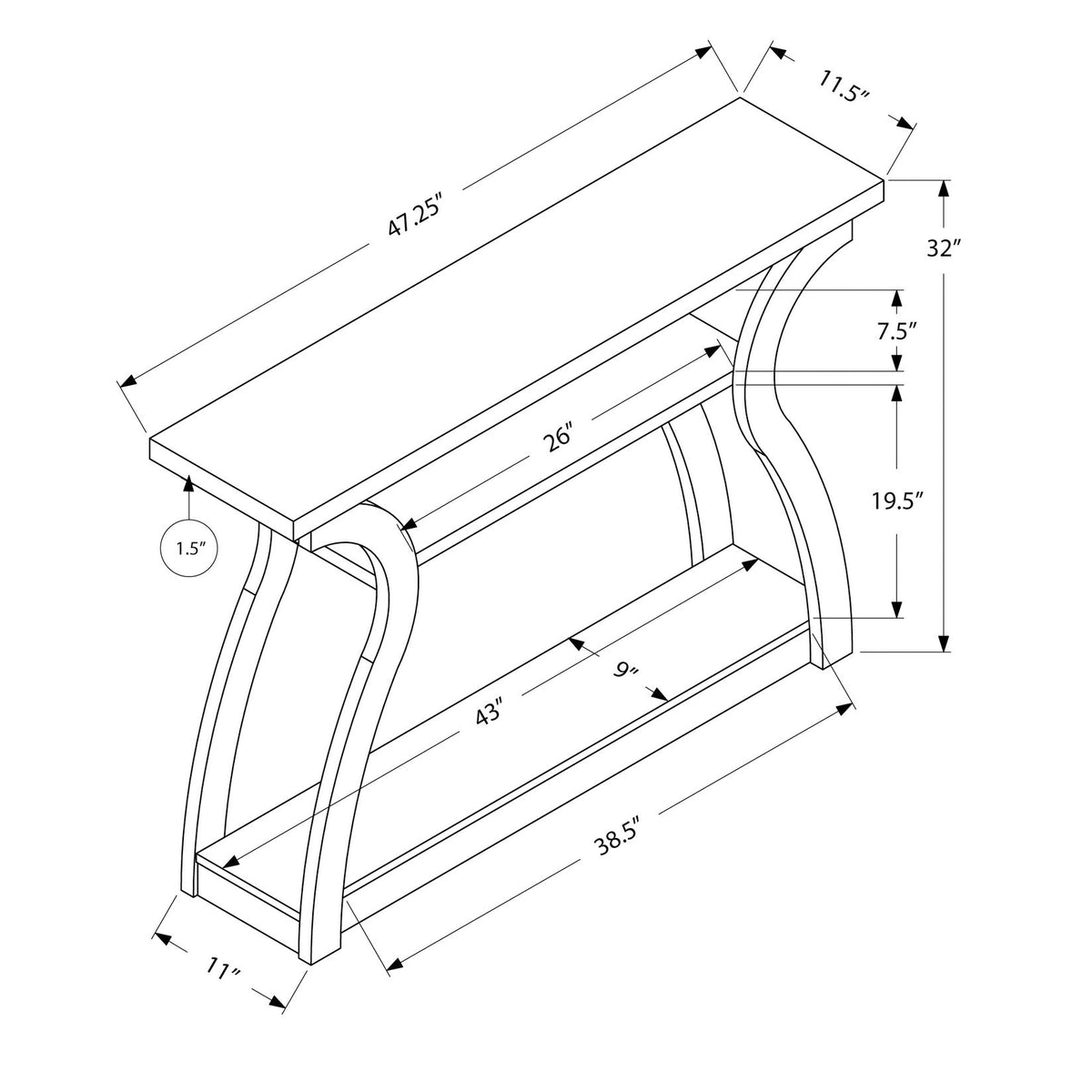Accent Console Table For Entryway, Unique Curved Design
