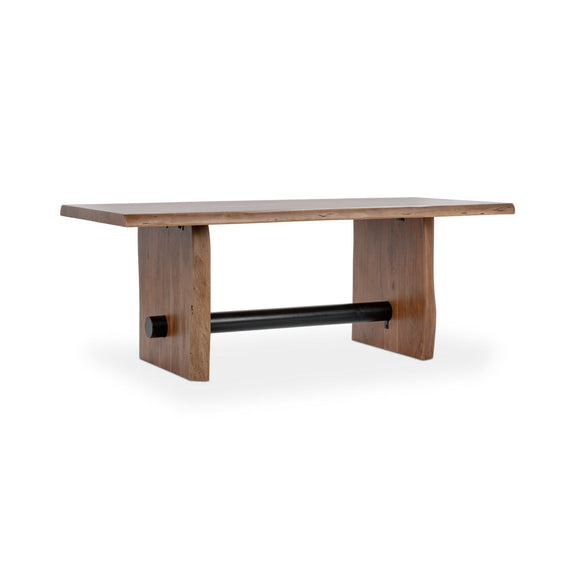 Acorn brown dining table with black bar underframe and square legs