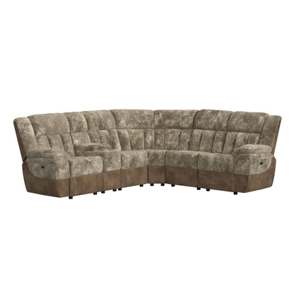 6-piece sectional sofa set with chaise and tufted back cushions, light brown fabric