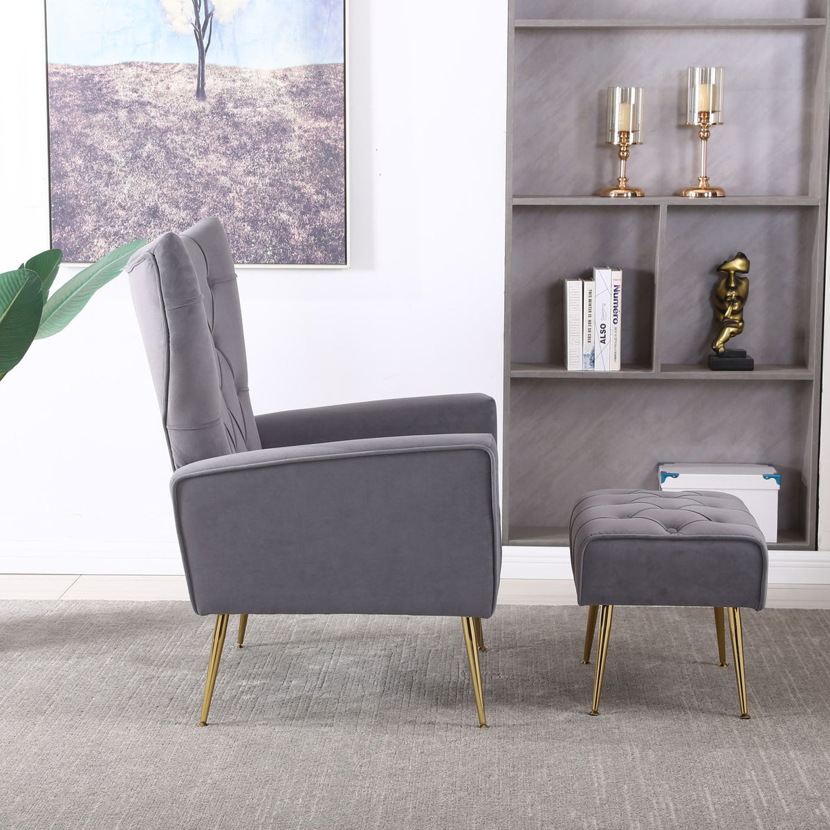 Modern Accent Chair With Ottoman, Comfy Armchair For Living Room