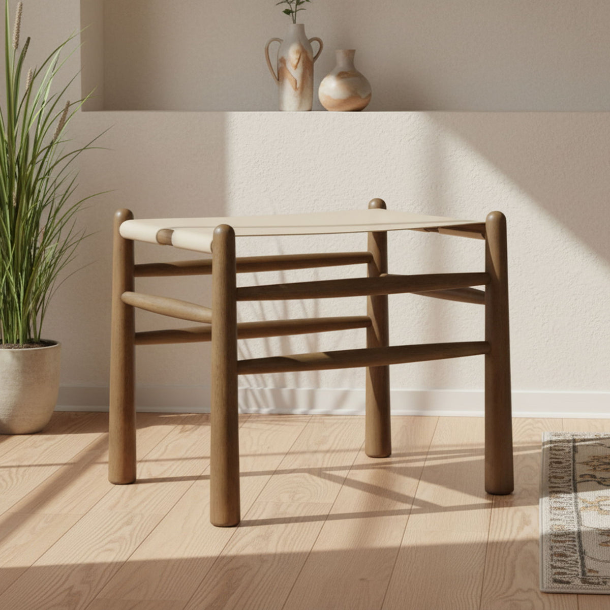 Santos - Faux Leather Upholstered Bench - Walnut Frame