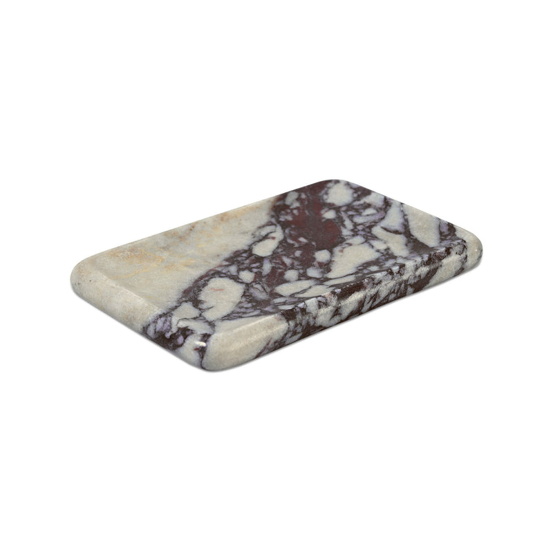 Marble catchall with rounded rectangular shape, cream and dark brown veining