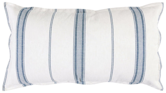 Linen-cashmere sham in white with blue vertical stripe stitching, rectangular shape