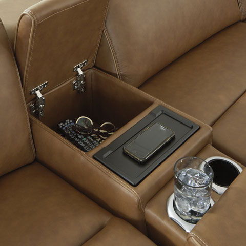 Rally-Up Caramel Leather Power Reclining Sectional