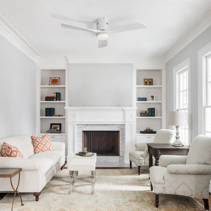 White ceiling fan with three blades and included speed remote control