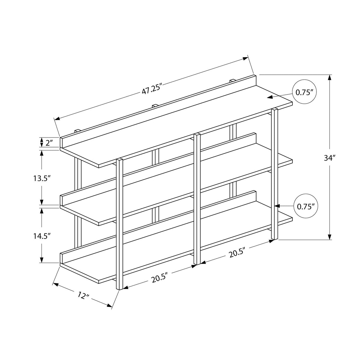Accent Console Table For Entryway, 3 Tier Design