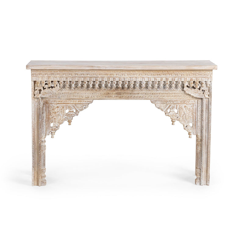 Sinai heritage cream console table with ornate carved apron and turned legs
