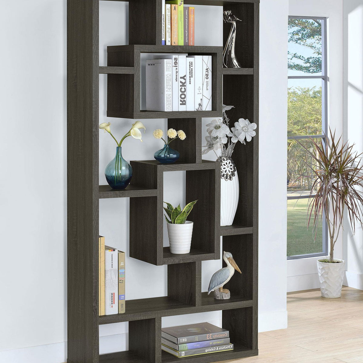 Corey 71-inch 8-shelf Bookshelf Weathered Grey