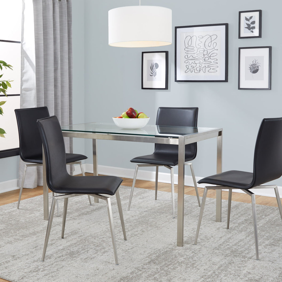 Fuji Mason - Upholstered Swivel Contemporary Dining Set Dining Set, Glass, 5 Piece