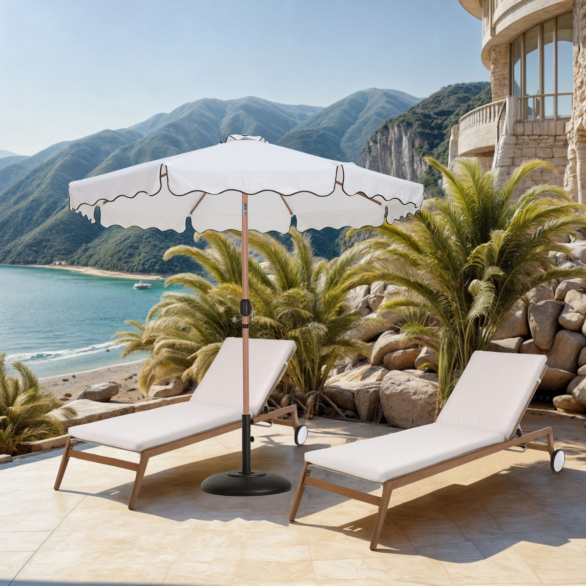 Amalfi - Patio Umbrella - Black Base / Light Brown Pole