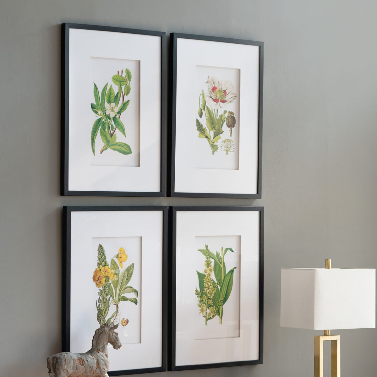 Botanical Flower Wall Art, Home Decor For Living Room Dining Room, Bedroom, Hallway (Set of 4) - White / Blue