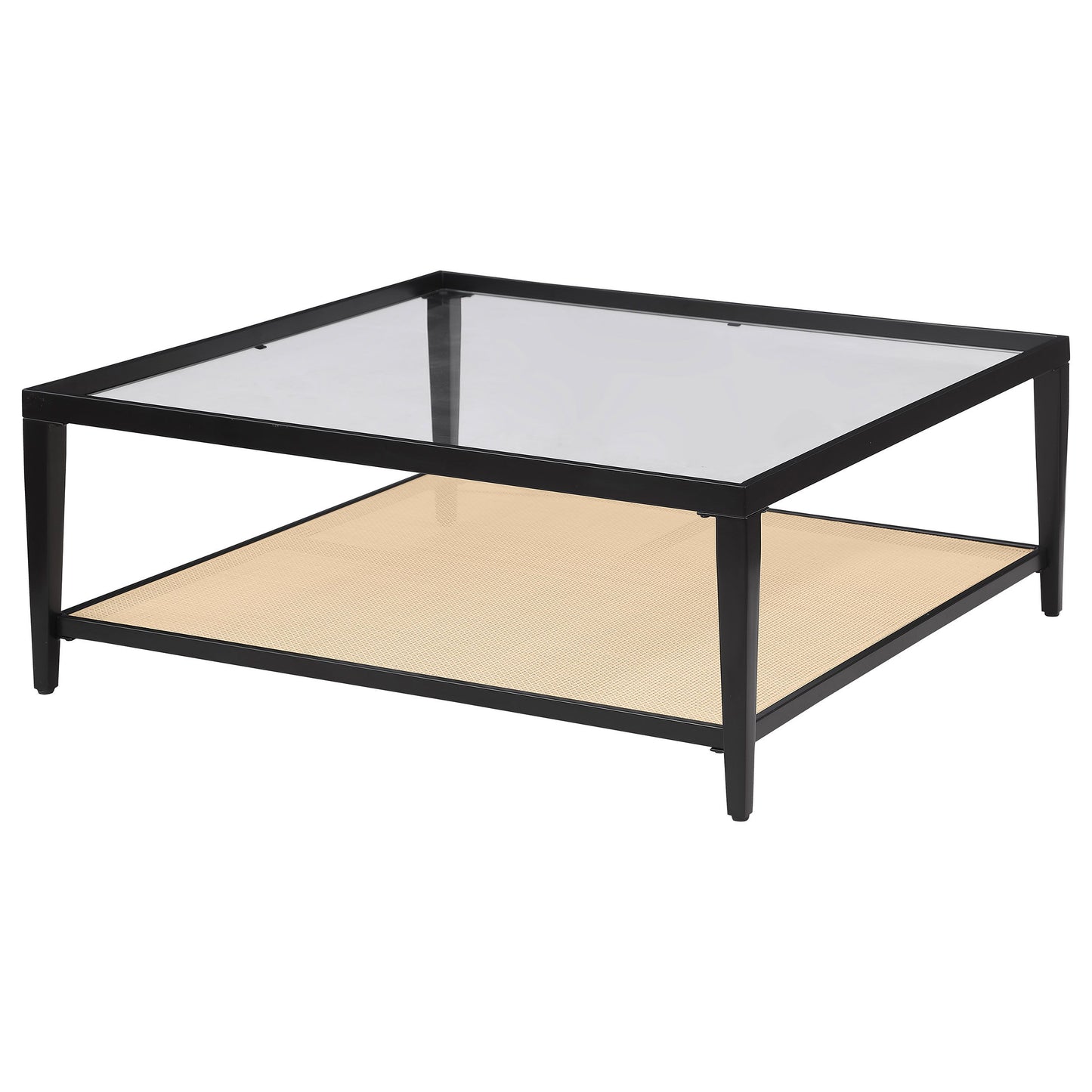 Amherst - Glass Top Metal with Cane Shelf Coffee Table - Black