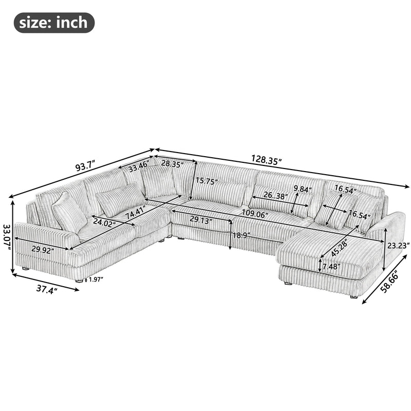 U - Sectional Sofa With Chaise Lounge, Oversized Living Room Couch