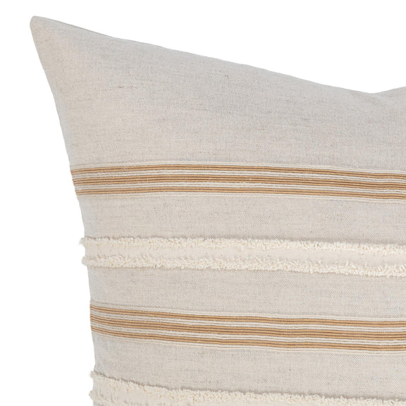 Natural 22 x 22 pillow close-up with orange and cream horizontal stripes