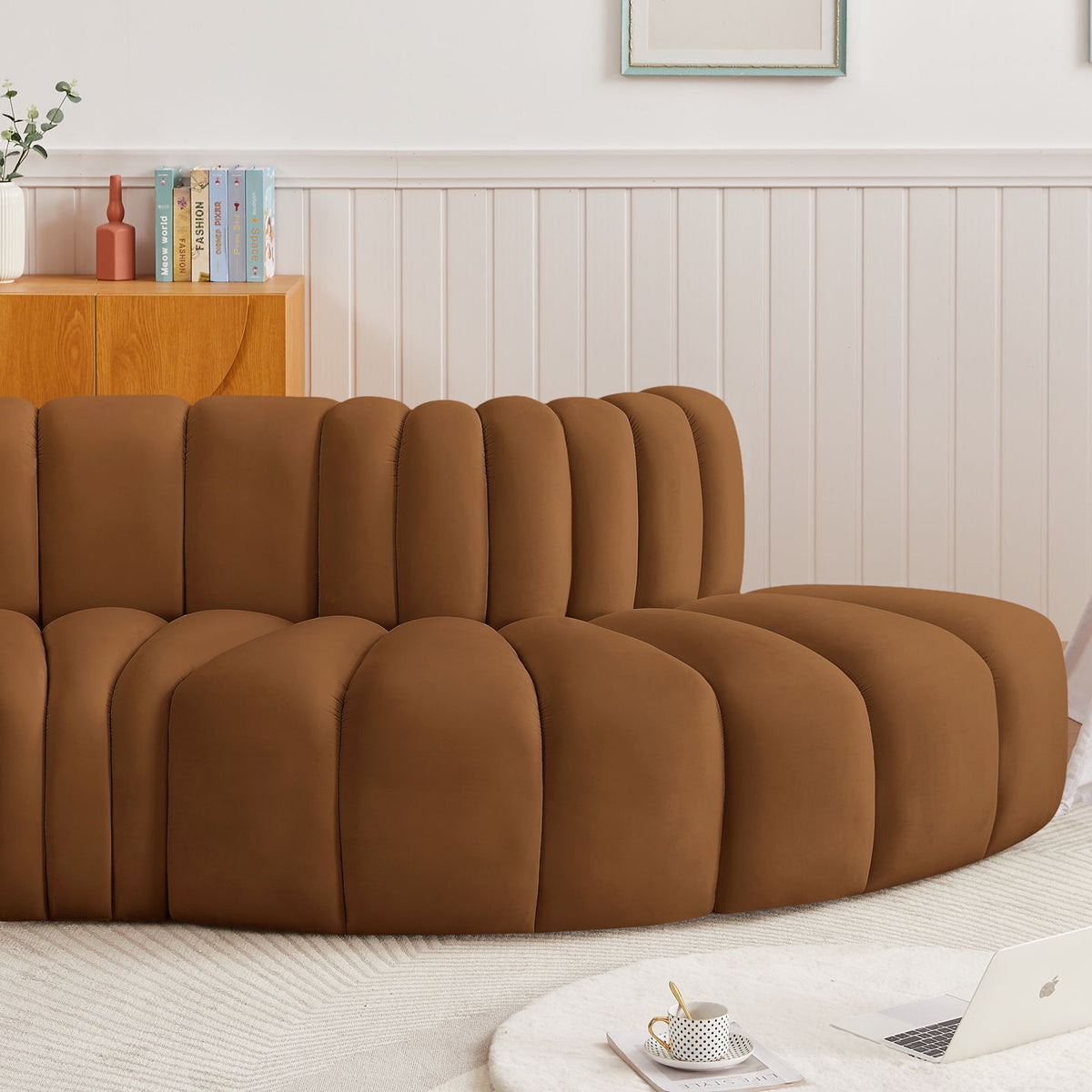 Arc - Velvet 3 Piece Modular Sofa - Saddle