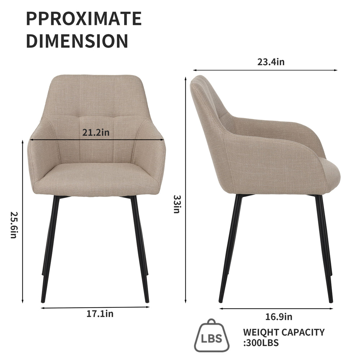 Dining Chair With Backrest And Wide Seat (Set of 2) - Beige