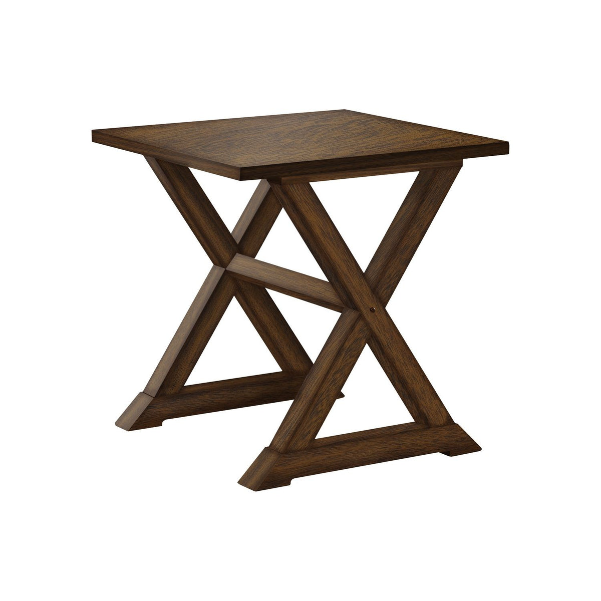Square accent end table in dark brown with cross-brace X-legs