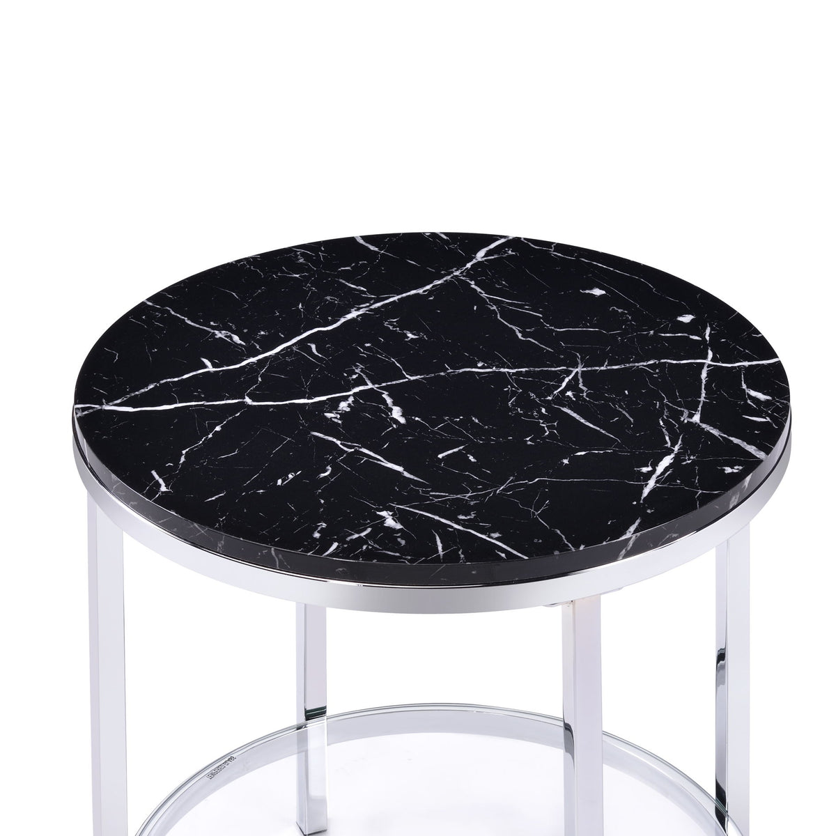 Virlana - Faux Marble Top End Table - Black / Chrome
