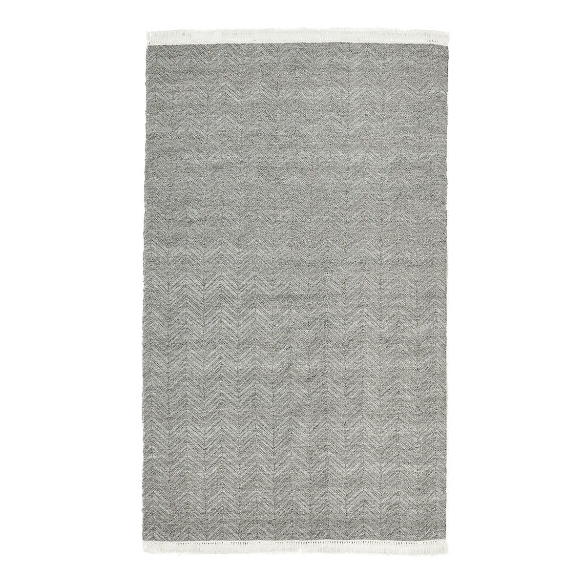 Stone gray chevron indoor/outdoor rug with light gray fringe