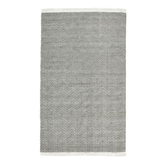 Stone gray chevron indoor/outdoor rug with light gray fringe