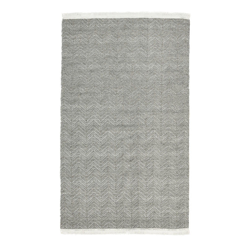 Stone gray chevron indoor/outdoor rug with light gray fringe