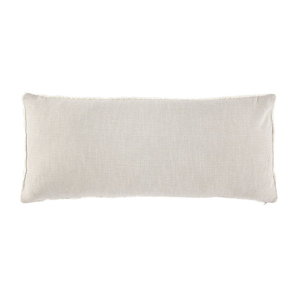 Natural rectangular throw pillow with smooth woven fabric and straight edges