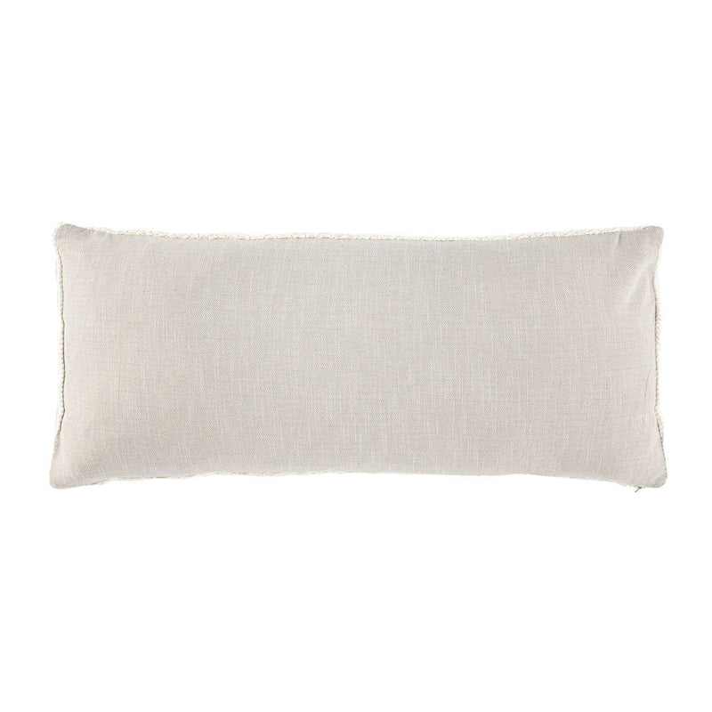 Natural rectangular throw pillow with smooth woven fabric and straight edges