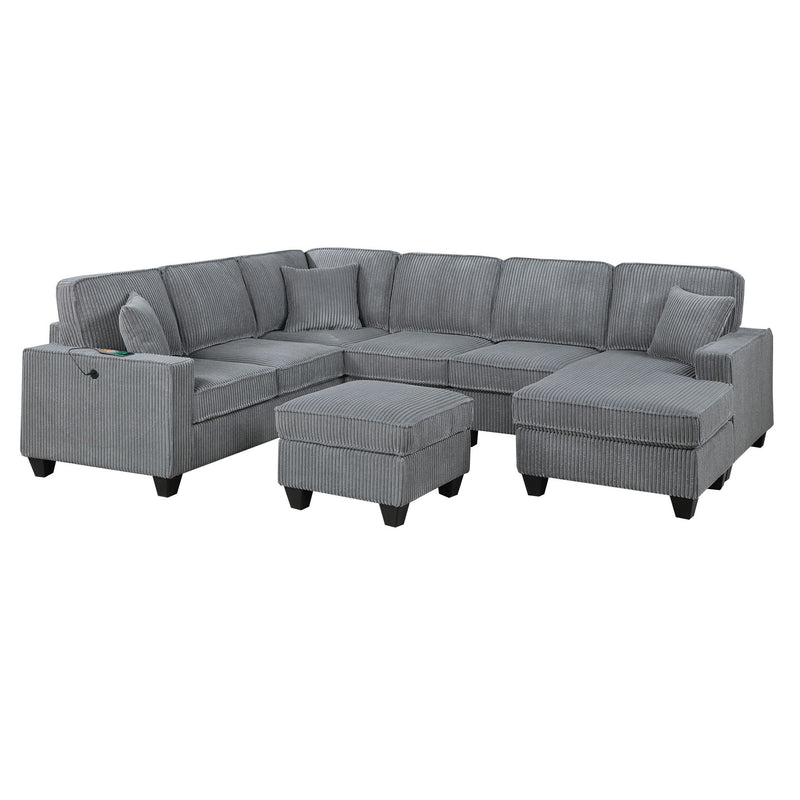 Left Arm Facing Loveseat With USB Port And Storage Sectional Set With Corner Wedge Armless Chair And Cocktail Ottoman - Fog