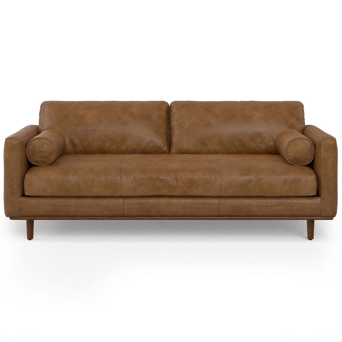 Sofa and ottoman set in light brown with two back cushions and thick padded arms