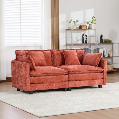 Cloud Sofa LoveSeat (Ottoman is not included), Modern Sectional Couch, for Living Room Bedroom and Apartment, Comfy Double Layer Upholstered Seat Cushion, Breathable Chenille Fabric,Orange,SW5012OG