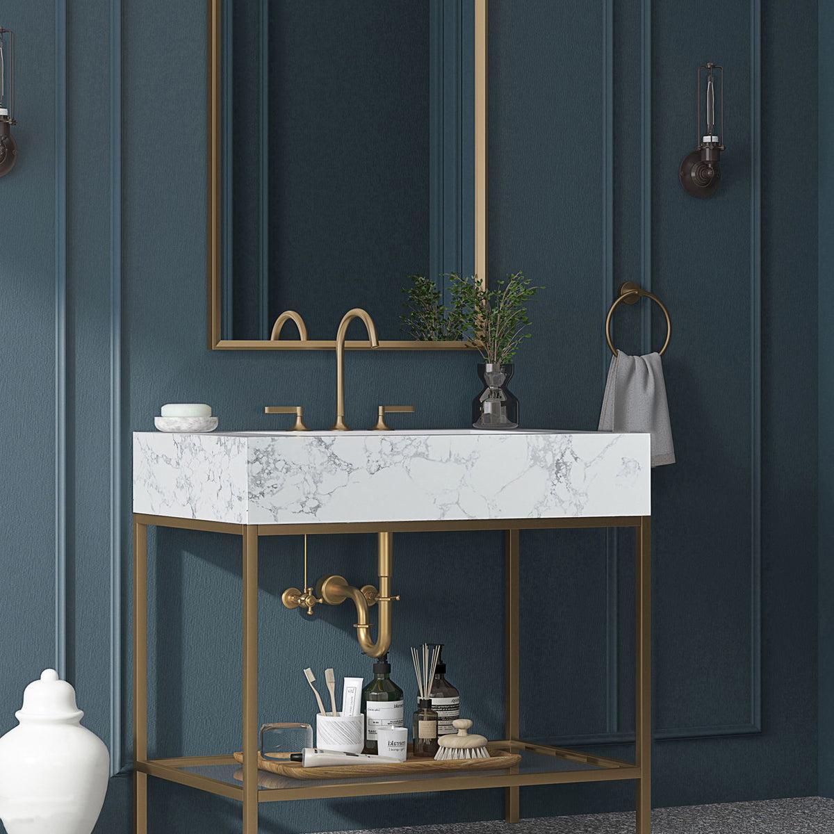 Marmo - Engineered Marble Bathroom Vanity With Gold Base