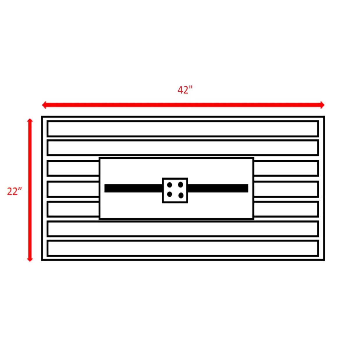 Rectangular fire pit size diagram: 42 in wide and 22 in high