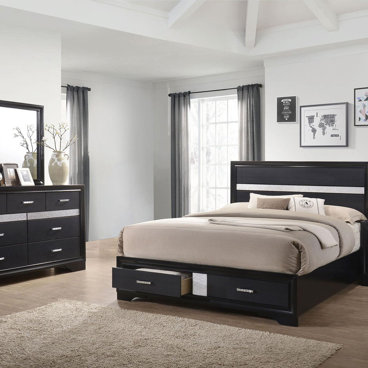 Miranda 4-piece Eastern King Bedroom Set Black