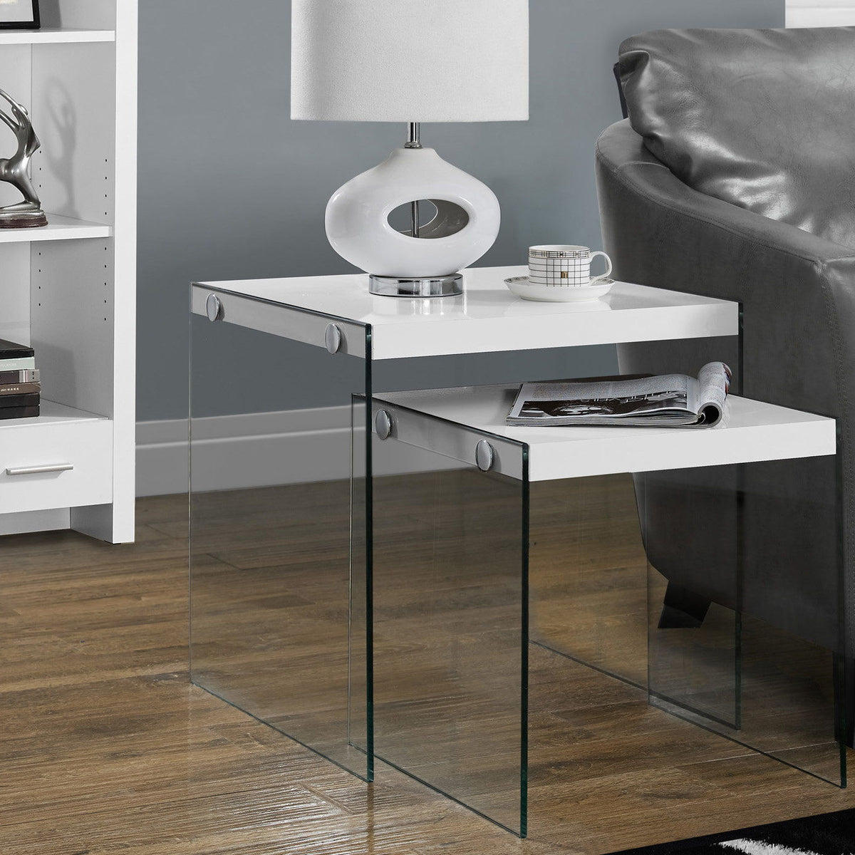 Accent Nesting Table Clear Tempered Glass For Living Room (Set of 2)