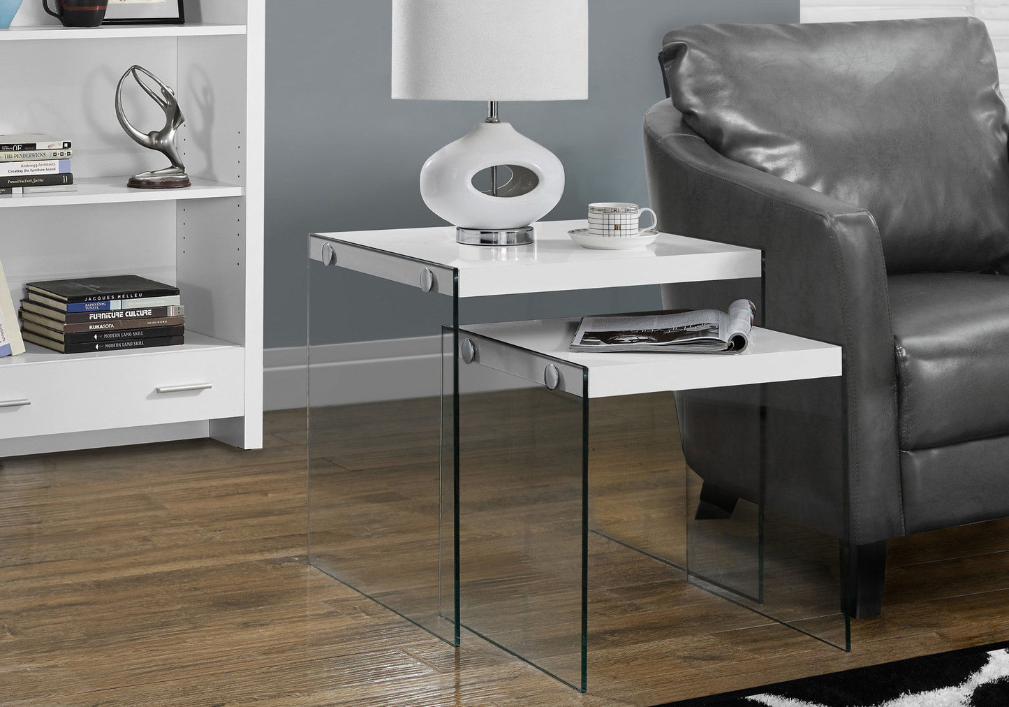 Accent Nesting Table Clear Tempered Glass For Living Room (Set of 2)