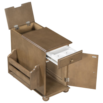 End Table USB Charging Hidden Storage Brown