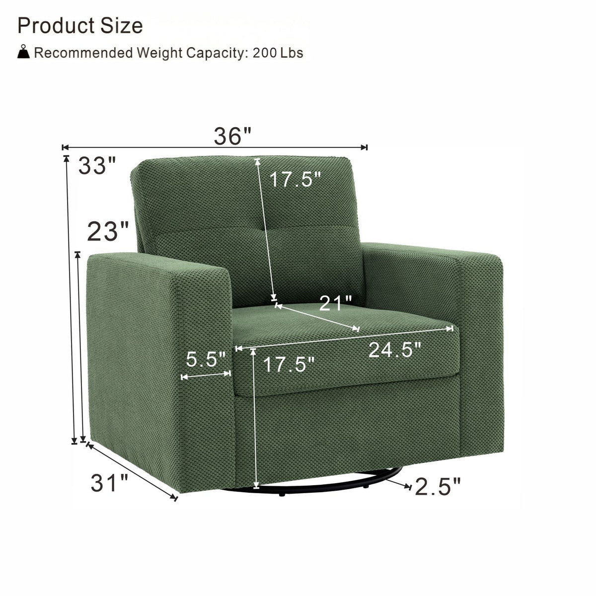 Dark green upholstered single sofa chair with high back and wide padded arms