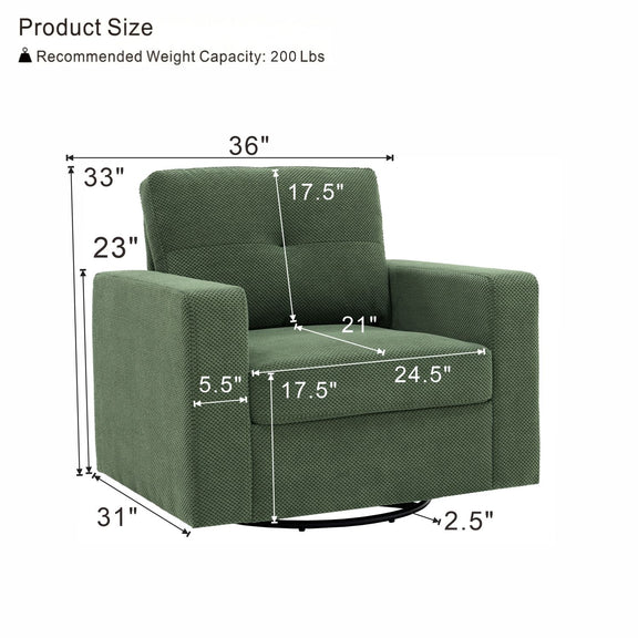 Dark green upholstered single sofa chair with high back and wide padded arms
