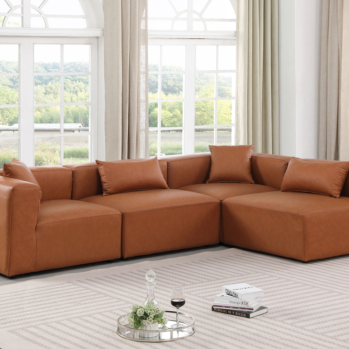 Cube - 4 Piece Modular Corner Sectional - Cognac