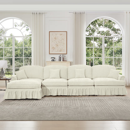 Modular L-Shaped Chenille Sectional Sofa - Beige Chenille