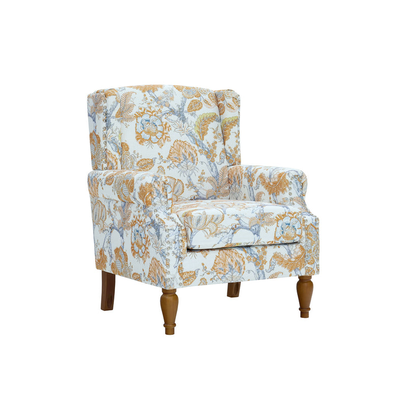 Accent Chair With Floral Upholstery And Nailhead Trim