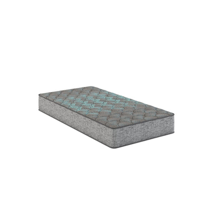 13-inch hybrid mattress in dark gray with teal patterned quilted top