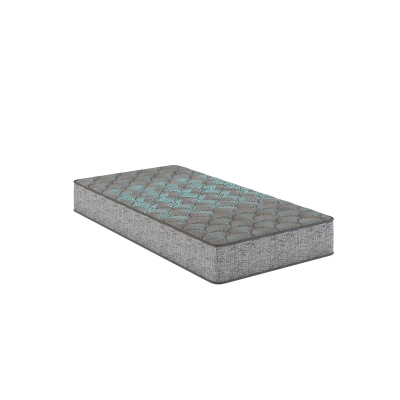 13-inch hybrid mattress in dark gray with teal patterned quilted top