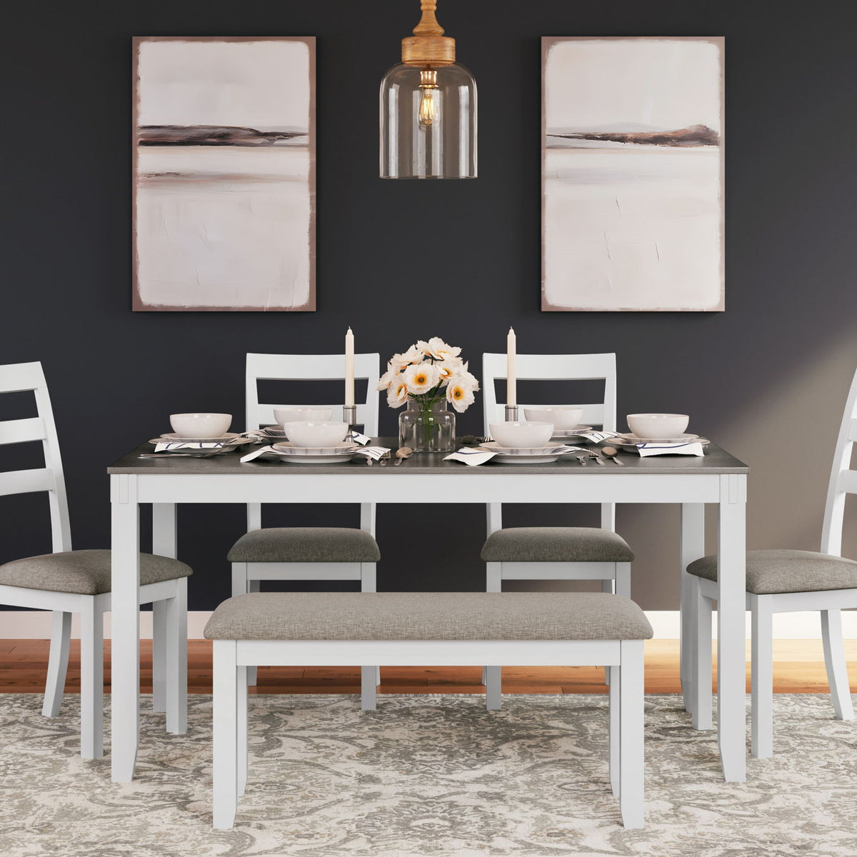 Stonehollow - Rectangular Drm Table Set (Set of 6) - White / Gray