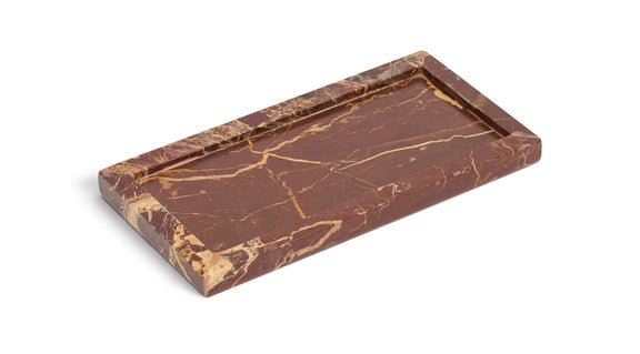 Genuine marble tray with dark brown-red marble veining