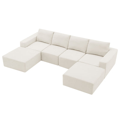 Modular U-Shaped Sectional Sofa, Luxury Chenille Floor Couch Set, Upholstered Indoor Furniture, Foam - Filled Sleeper Sofa Bed For Living Room, Bedroom, Free Combination