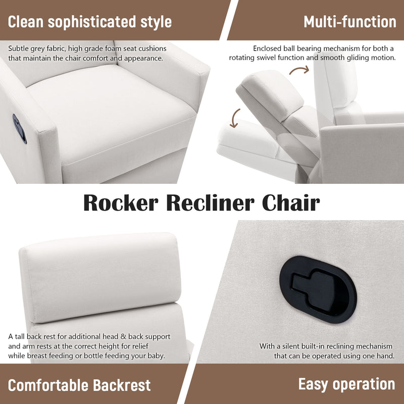Modern Upholstered Rocker Nursery Chair Plush Seating Glider Swivel Recliner Chair