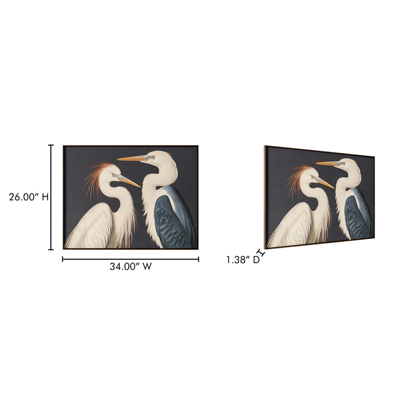 Two Cranes - Framed Painting - White