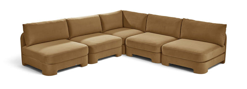 Light brown velvet 5-piece armless sectional sofa with corner and ottoman-style seats